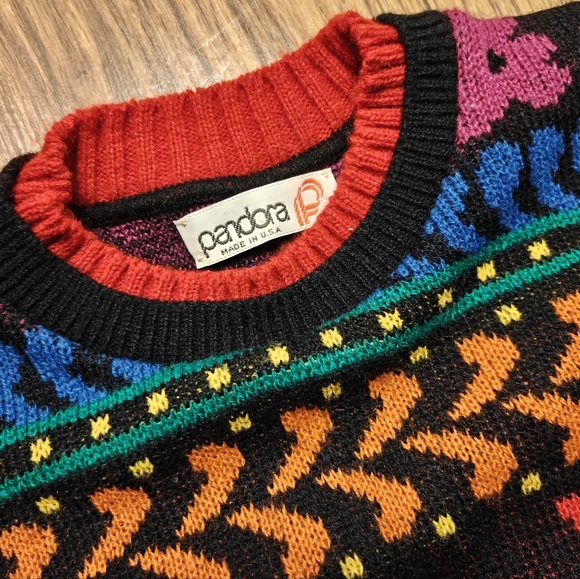 Vintage Sweater Pandora Dove Floral Knit Multicolor 90s Women's Small Pullover‎ - Picture 3 of 6